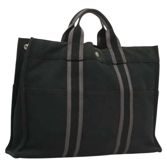 HERMES Fourre Tout MM Hand Bag Canvas Black Silver - Picture 1 of 16